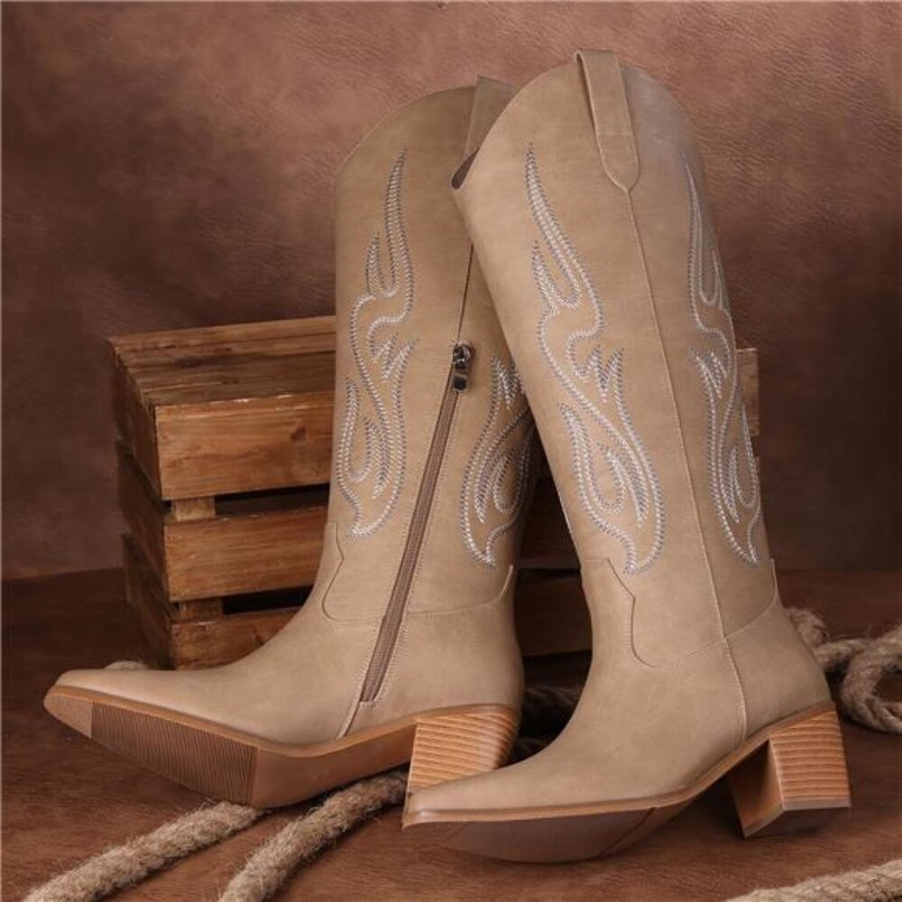 NEW Western Cowboy Boots for Women - Knee High Wide Calf Cowgirl Boots - Picture 4 of 6